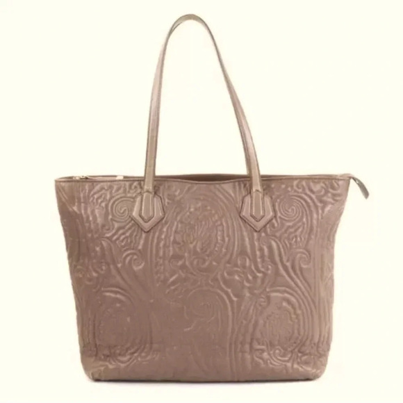 Etro Paisley Women's Tote Shoulder Bag Handbag Leather Gray Brown Quilted - Picture 1 of 14